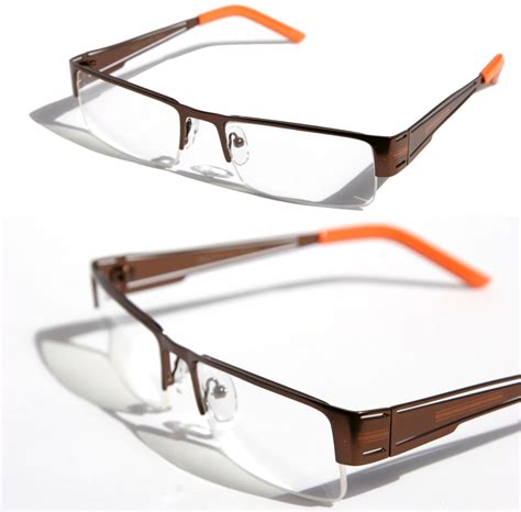 rectangular half rim glasses.